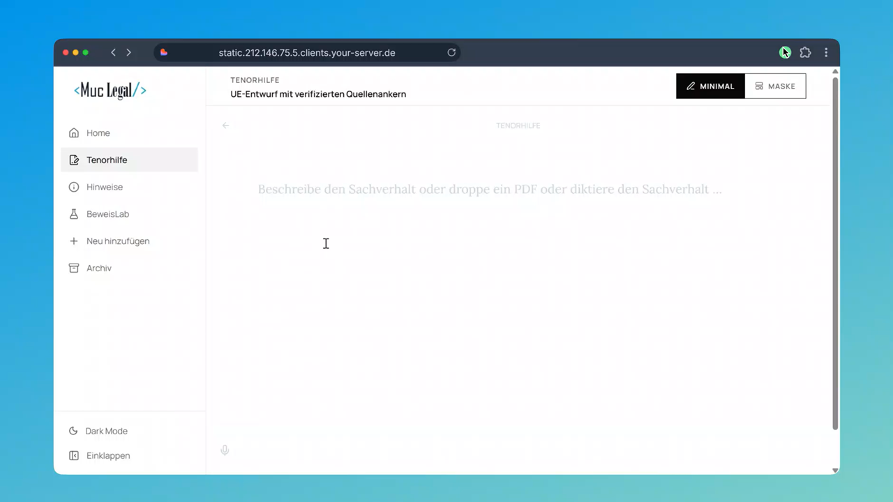 MucLegal free-text case input interface